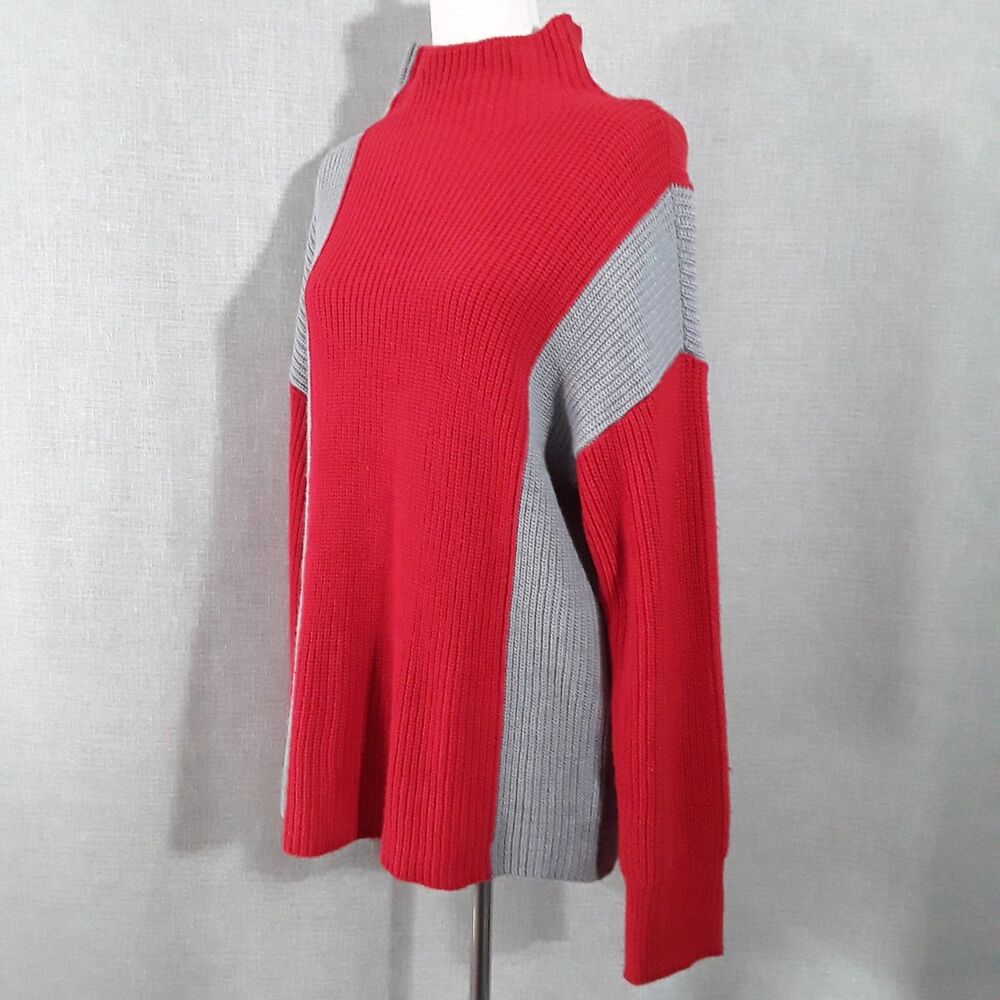 Liz Claiborne SZ Large Chunky Knit Sweater Slouchy Mock Neck Colorblock Pullover